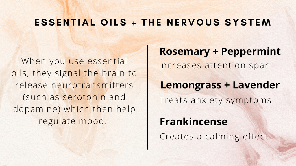 infographic of essential oils and their effects on the nervous system