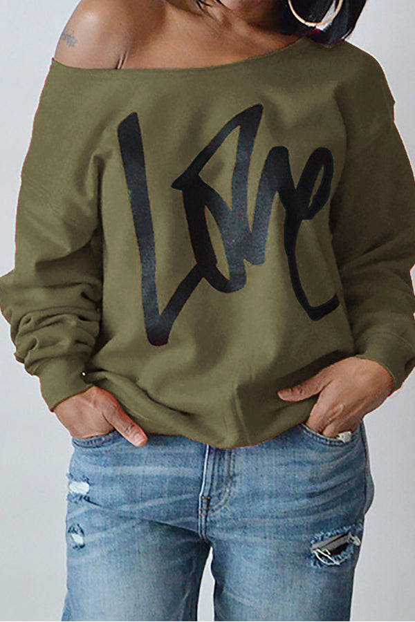 Leisure Round Neck Long Sleeves Letters Printing Pullover