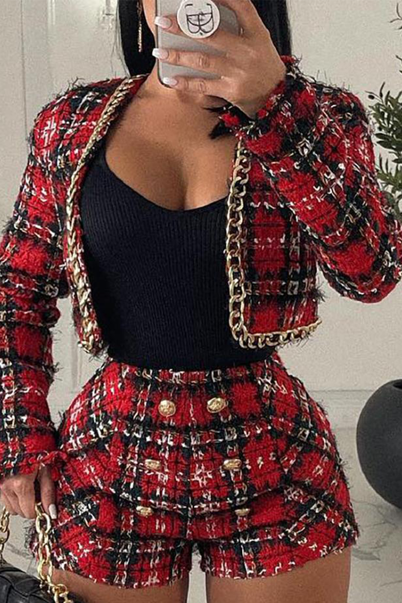 Casual Patchwork Buckle Long Sleeve Two Pieces