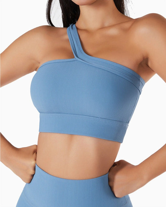 one shoulder sports bra - dark blue