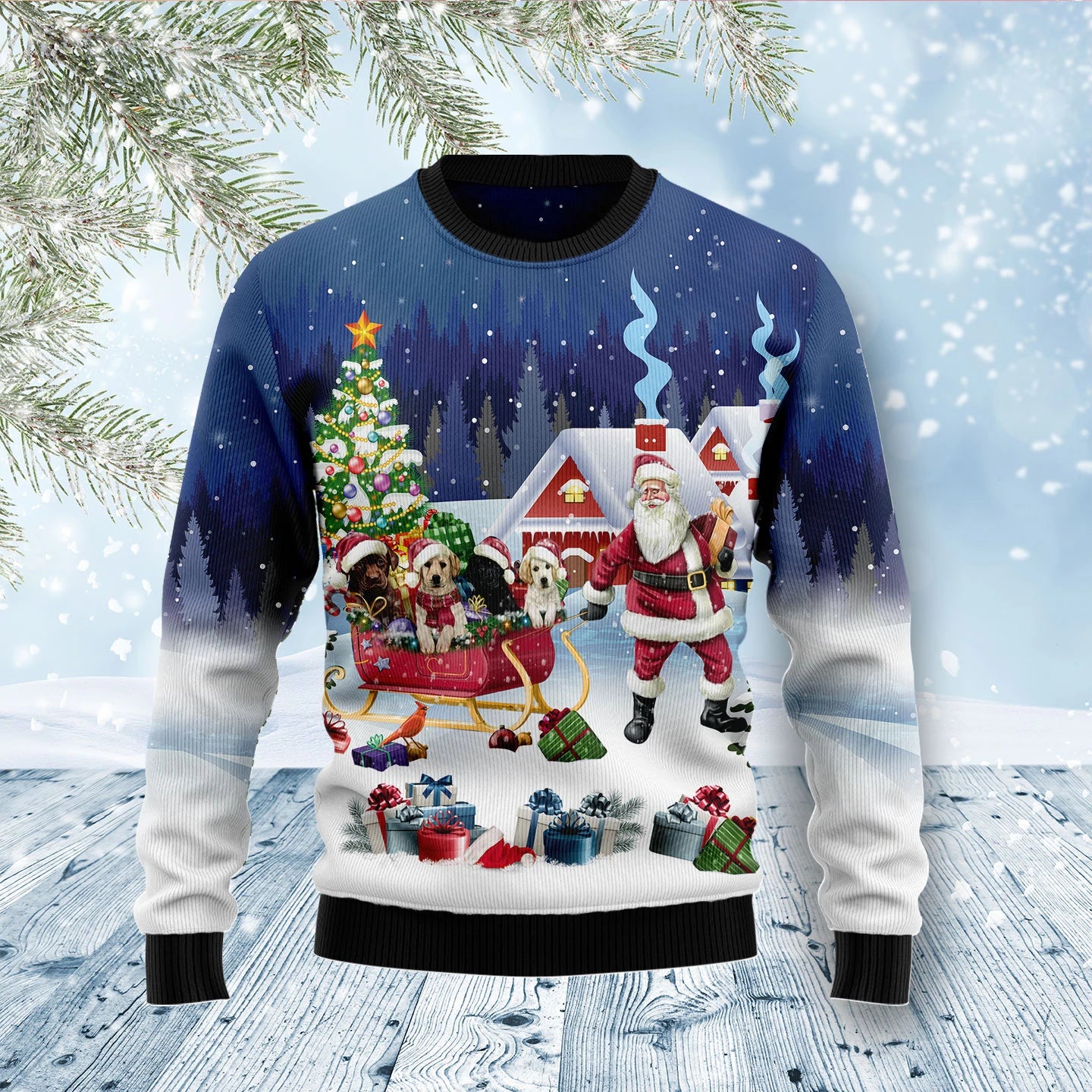 Labrador Retriever Dog  Santa Sled Funny Ugly Christmas Sweater For Men & Women Adult - Christmas Gifts