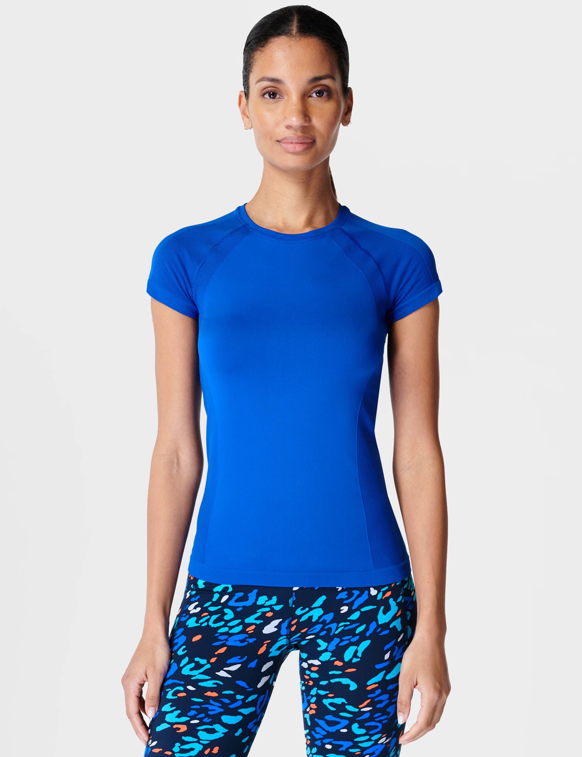 sweaty betty athlete seamless gym t-shirt - lightning blue - xs - size: extra small