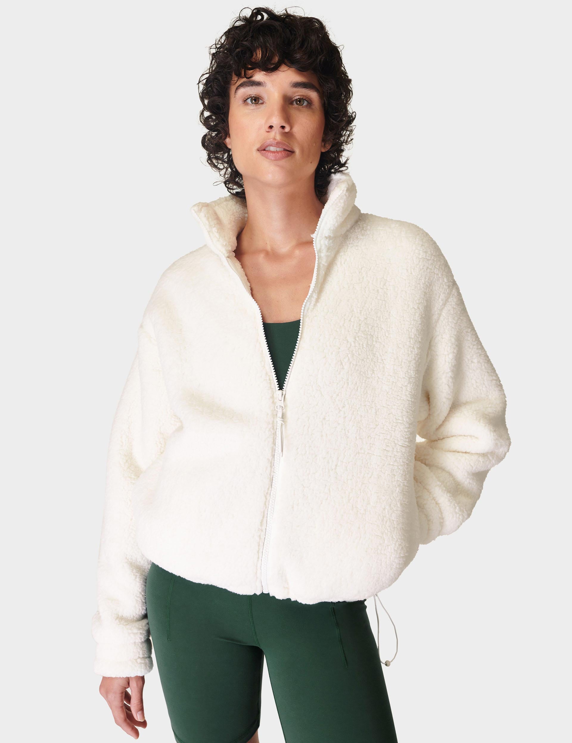 sweaty betty canyon fleece zip up - lily white - xs - size: extra small