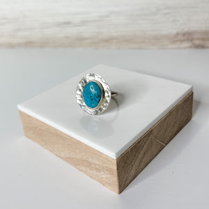 Hammered Silver Ring with Natural Turquoise (007)