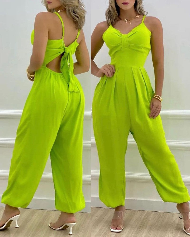 Ruched Cutout Knotted Cuffed Jumpsuit