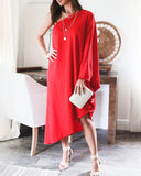 One Shoulder Batwing Sleeve Casual Dress