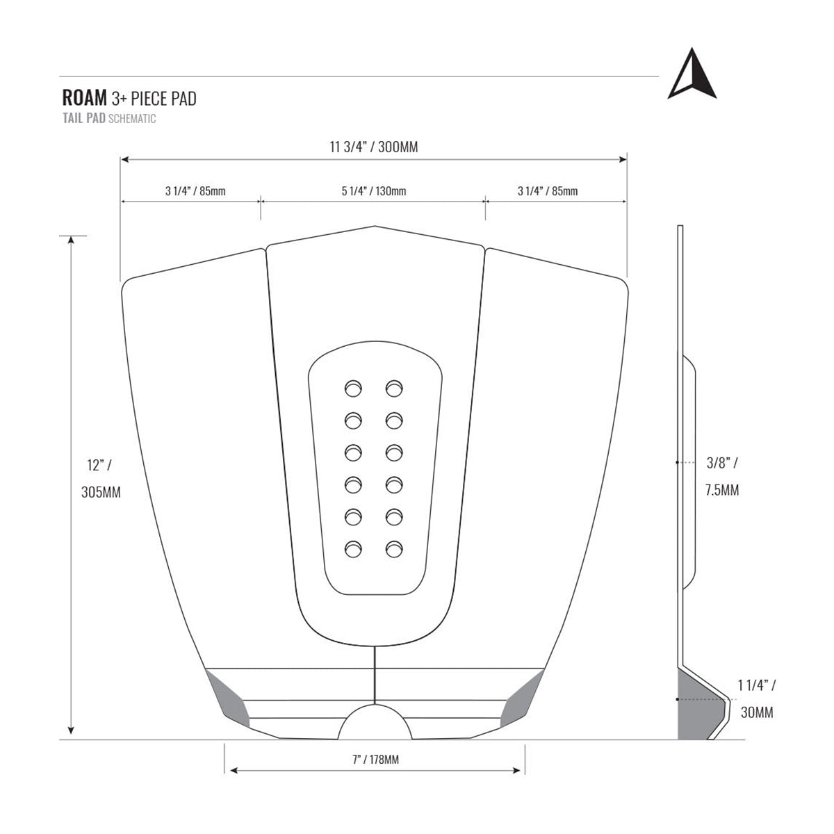 Roam 3-Piece+ Traction Tail Pad Schematic