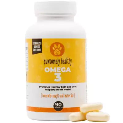 a bottle of Omega-3 by Pawsomely Healthy