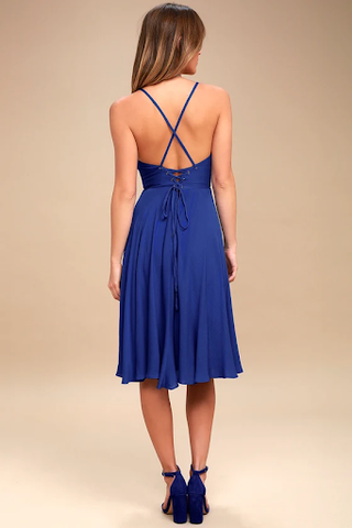 Lulus Troulos Royal Blue Lace-Up Midi Dress