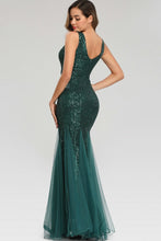 Load image into Gallery viewer, Sequin Sleeveless Plunge Spliced Mesh Fishtail Dress
