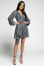 Load image into Gallery viewer, Leopard Sequin Belted Balloon Sleeve Dress
