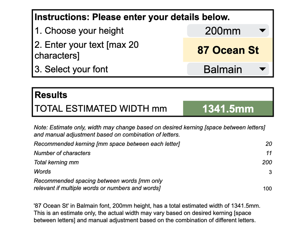 house number width calculator