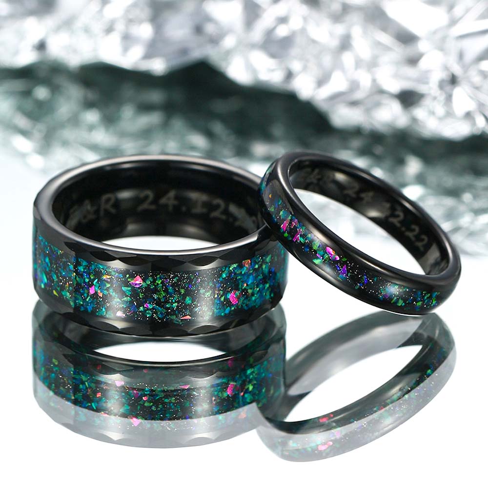 【Set】Tungsten Ring with Opal Inlay - Green Ore Galaxy