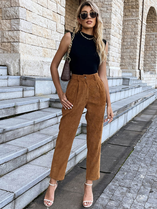 DAZY High Waist Plicated Detail Corduroy Pants