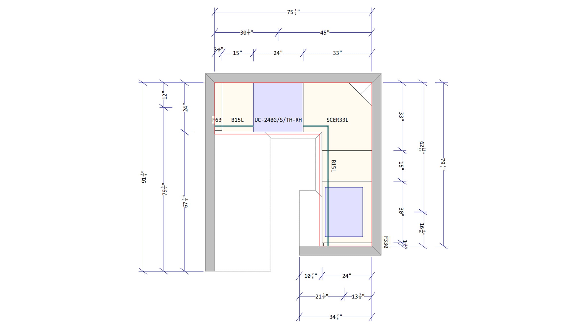 LessCare Colonial Gray 79 by 75 in. L Shaped Kitchen