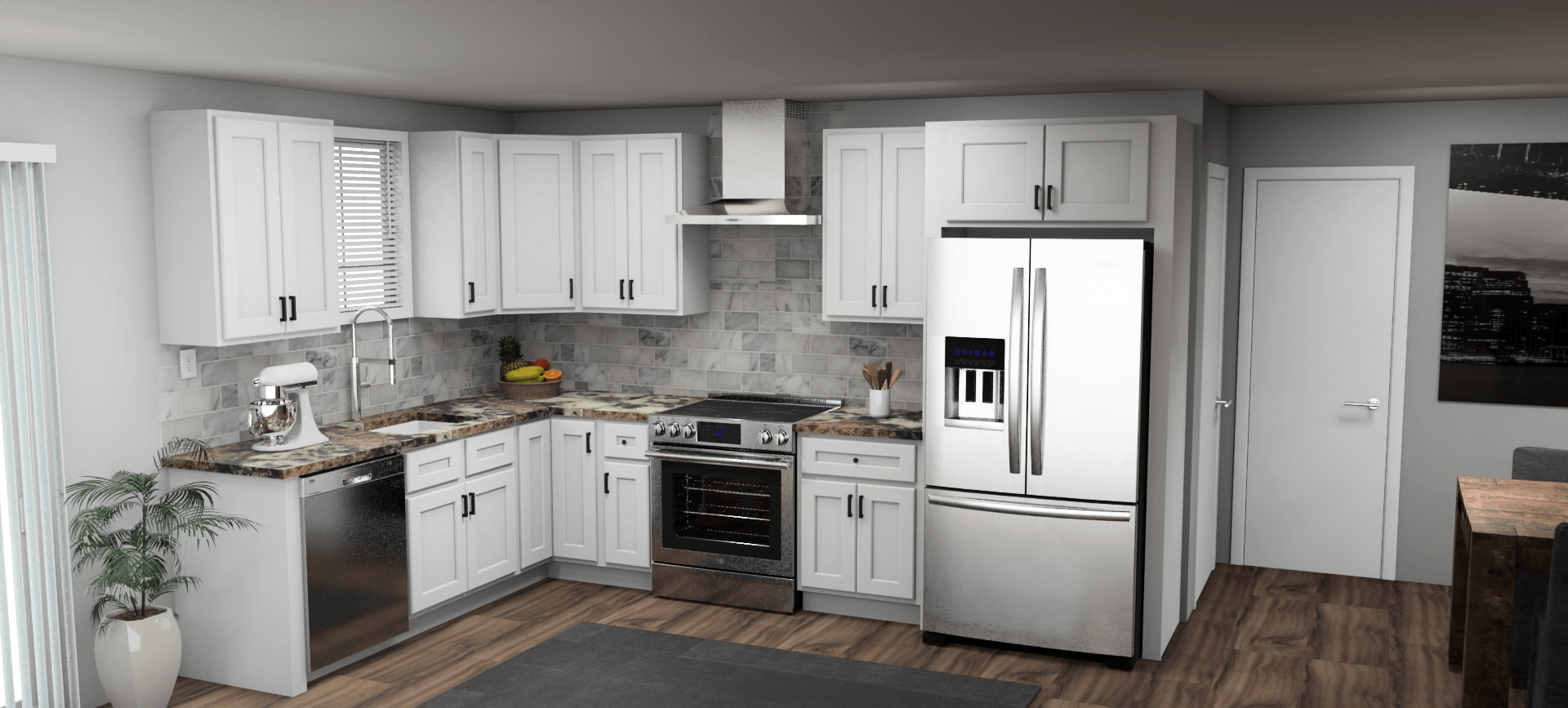 Fabuwood Quest Metro Frost 8 x 12 L Shaped Kitchen | Cabinets