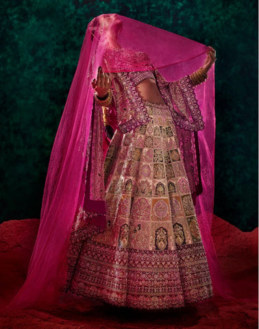 Maroon & Beige Bridal Lehenga Set In Hand Work Embroidery