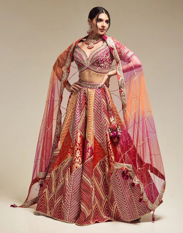 Matte Mauve Multi Hued Appliqu?? Lehenga Set