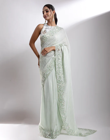 Mint Pop Embellished Georgette Saree