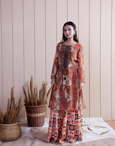 Rustic Hues Paisley Printed Kurta Palazzo Set