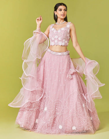 Valentine Pink Embroidered Lehenga Set