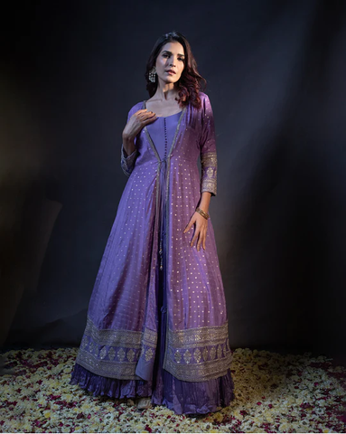 Bright Purple Embellished Anarkali Gown