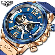 Load image into Gallery viewer, 2021 LIGE Men Watches Top Brand Luxury Blue Leather Chronograph Sport Watch For Men Fashion Date Waterproof Clock Reloj Hombre

