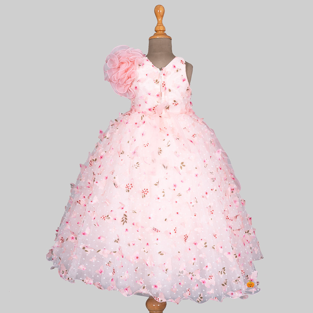 Peach Scattered Flower Gown for Girls Back 