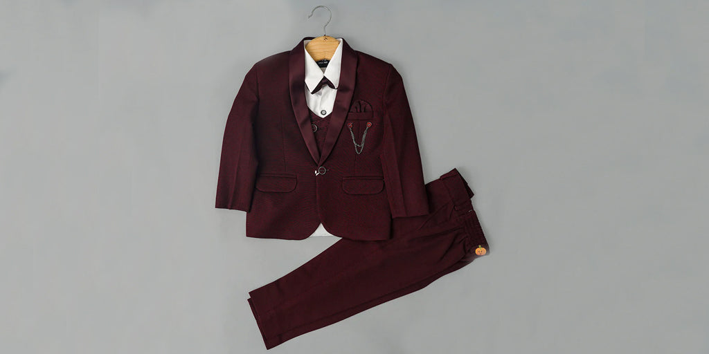 4 piece wine party wear suit for boys