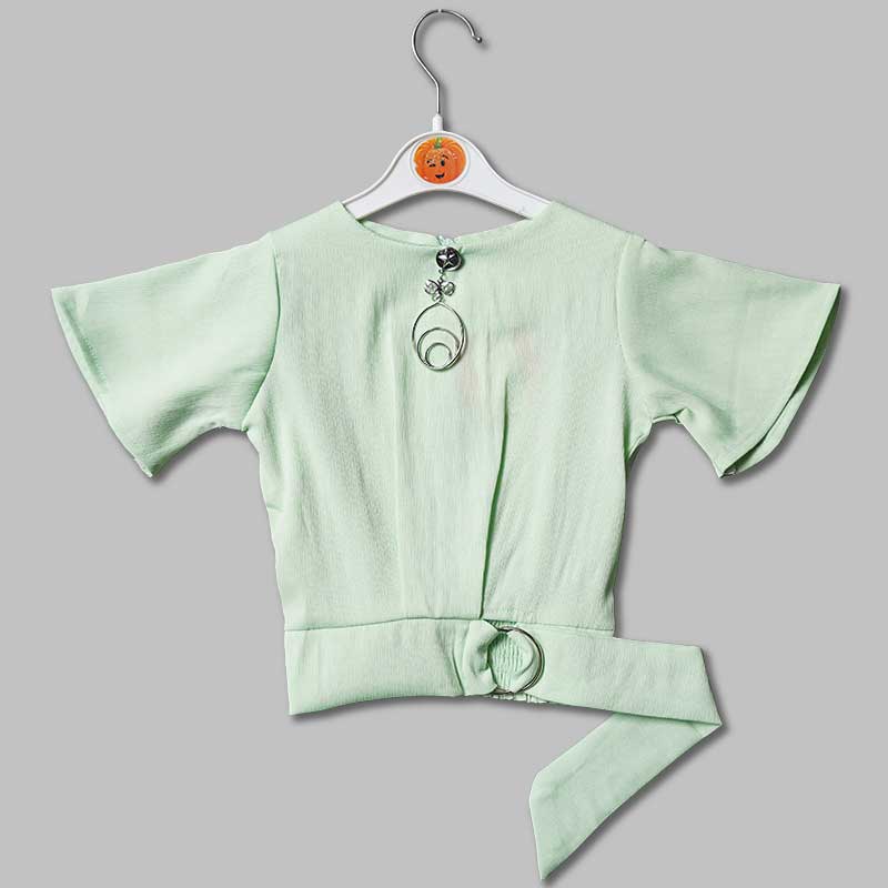 Top For Girls And Kids With Butterfly Pattern Sleeves GU1315Green