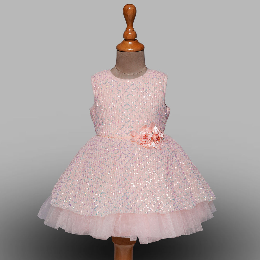 Buy Pink and Blue Girls Frock with Floral Corsage – Mumkins
