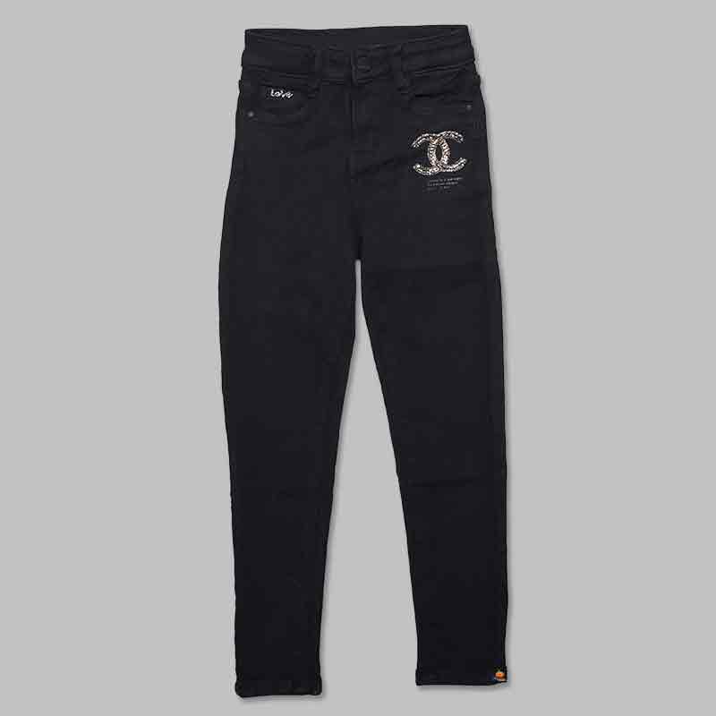 Black Mid Rise Girls Jeans