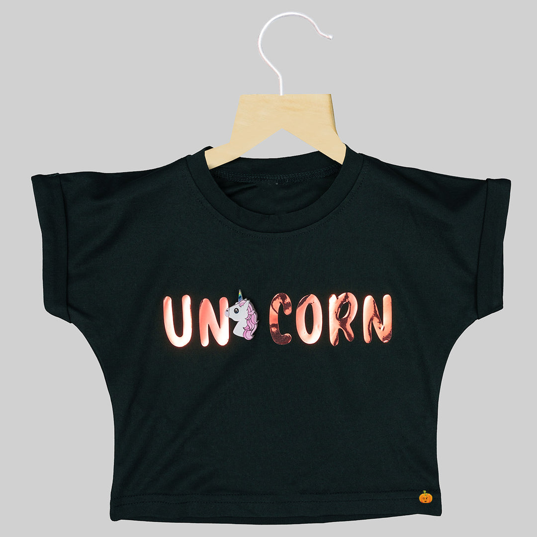 Buy Onion & Black Unicorn Print Girls Top – Mumkins