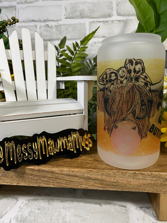 Highland Cow 16oz Beer Can Glass with Bamboo Lid and Plastic Straw