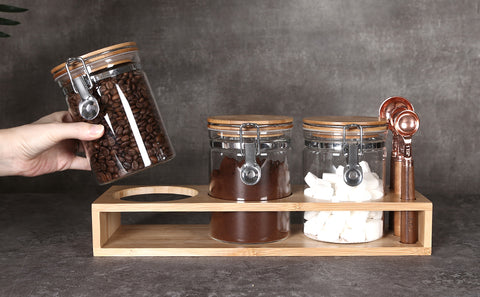 KKC HOME ACCENTS Clear Borosilicate Glass Storage Jars with Airtight  Locking Clamp Lids,Sealed Glass Jars with Airtight Bamboo Lid,Airtight  Brown