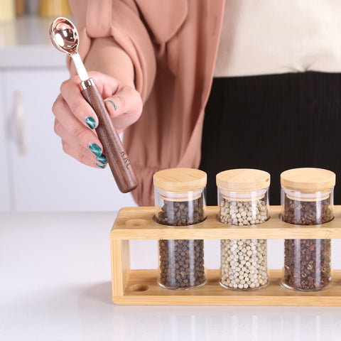 Glass Spice Jars with Wooden lids Kirrex Spice Jars Set Of Eight Kitchen  Storage