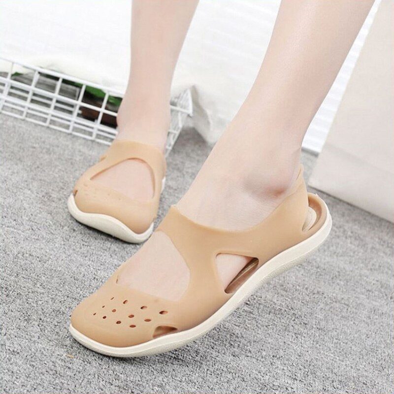Women Sandals Slip On Flat Summer Sandals Female Casual Jelly Shoes Hollow Out Mesh Beach Sandals Mesh Sandales Femme 2021