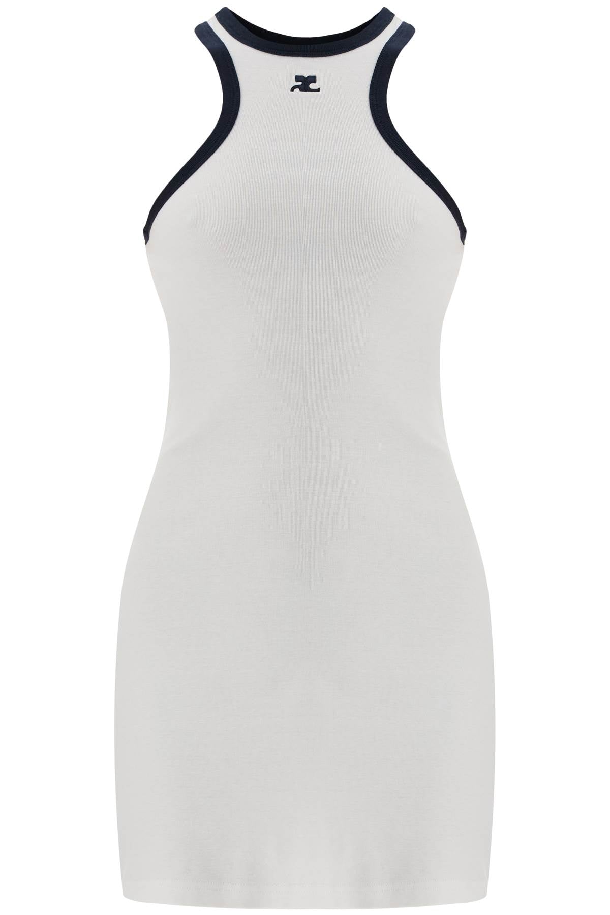 Courregès weißes Mini -Kleid mit dunkelblau