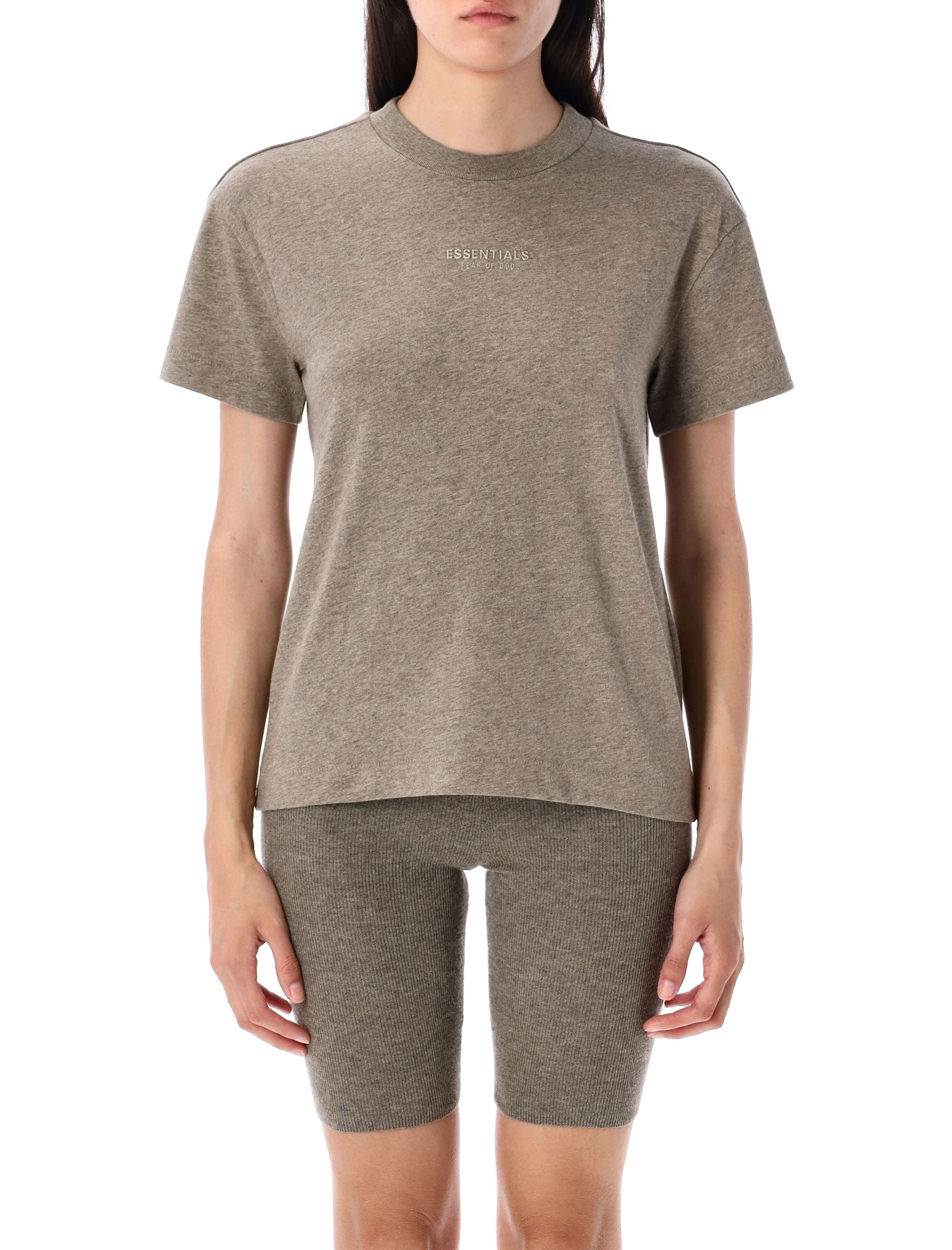 Essentials Womens Embossed-branding Round-neck Cotton-blend T-shirt Homestead Heather In Brown