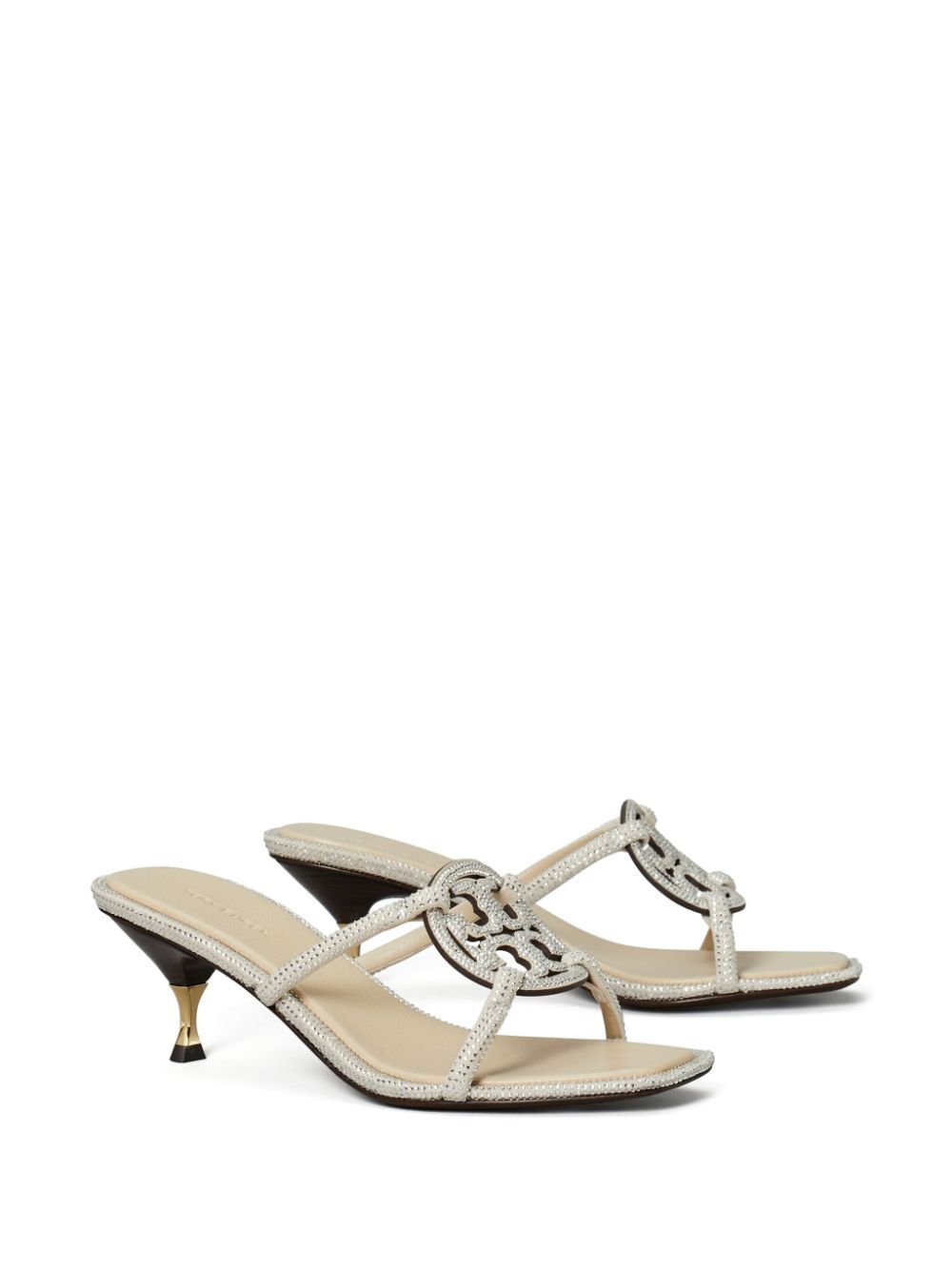 Tory Burch Pave Geo Bombe Miller Low Heel Sandal Shoes In Silver
