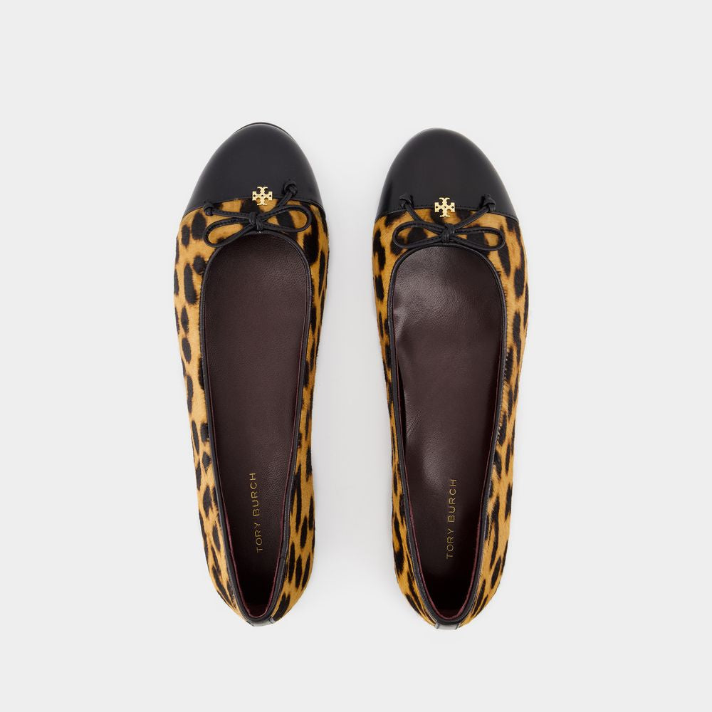 Tory Burch Brown Ballet Shoes With Cap Toe And Leopard Print In Leather Woman