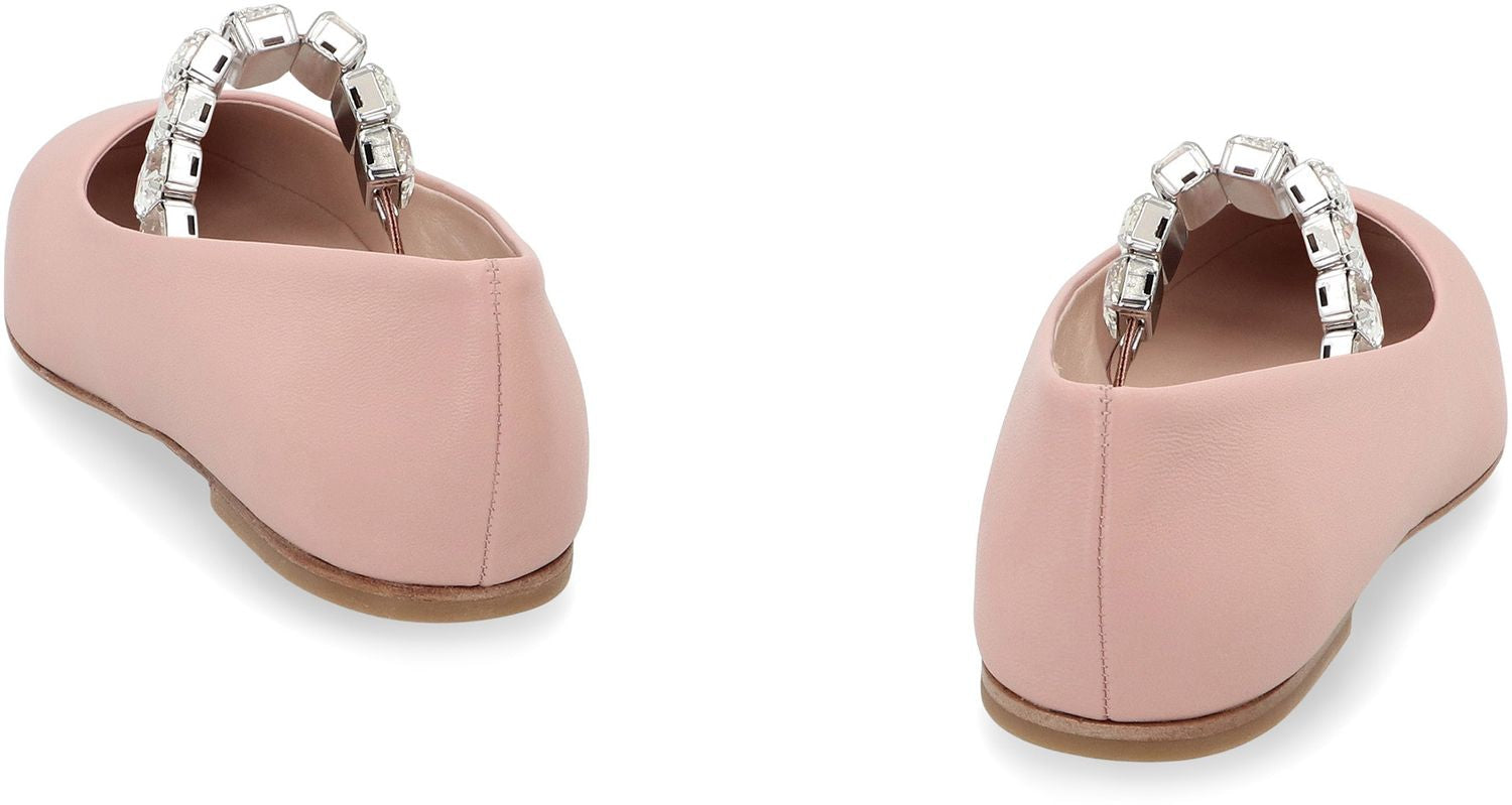 Casadei Leather Ballet Flats With Crystal Embellished Strap