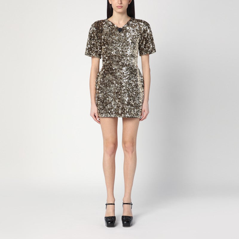 Marc Jacobs Gold Mini Dress With Sequins Women In Silver