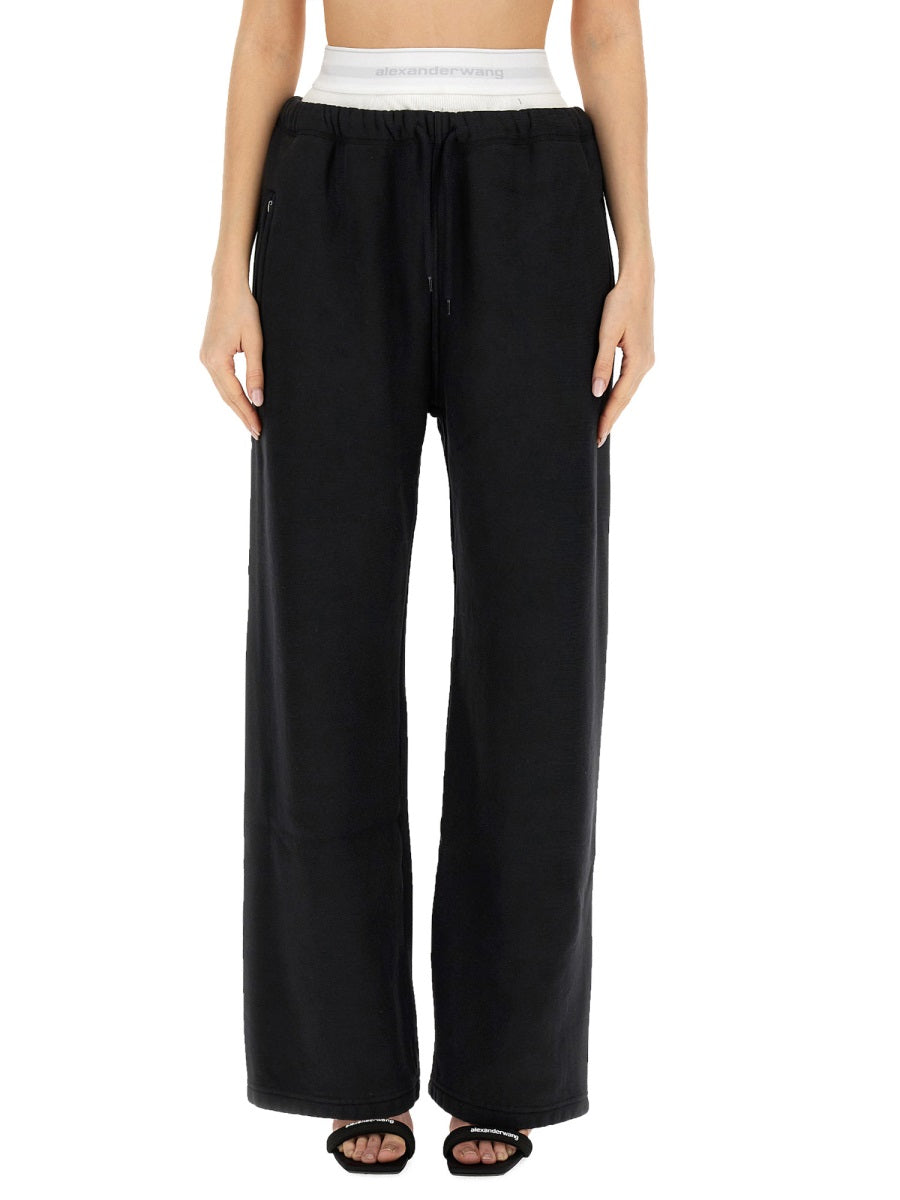 Alexander Wang T T By Alexander Wang Wide Leg Logo Elastic Jogging In Black