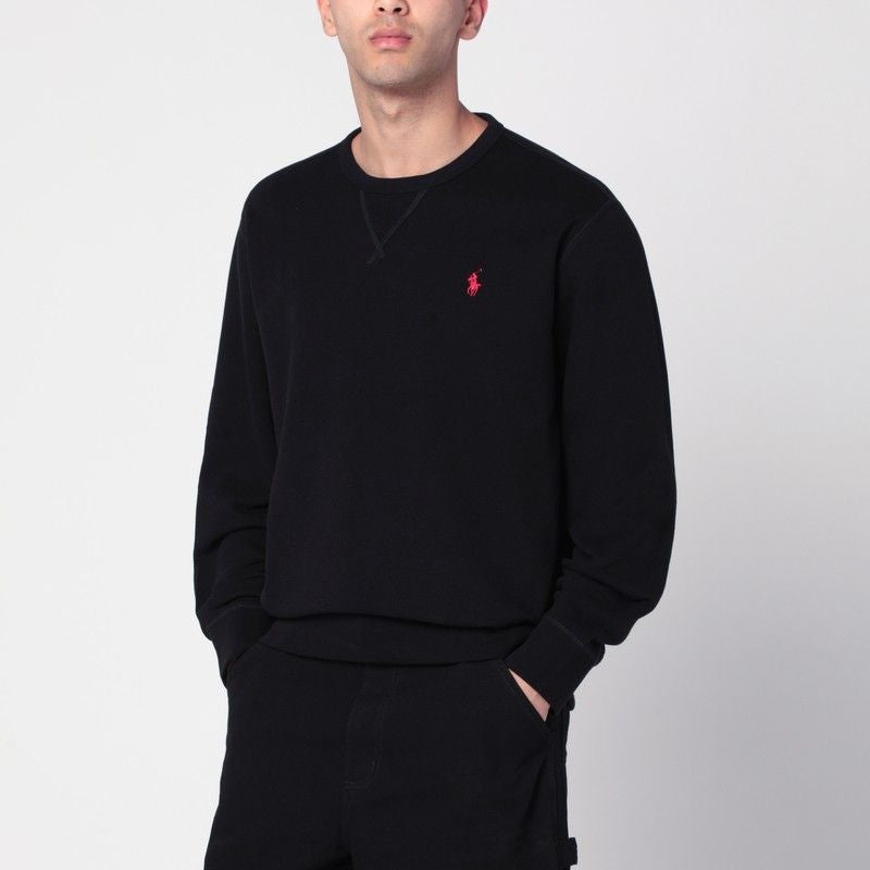 Polo Ralph Lauren Black Cotton Blend Sweatshirt With Logo In Black