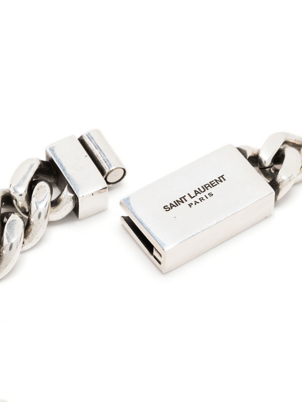 Saint Laurent Engraved-logo Chain-link Bracelet In Metallic