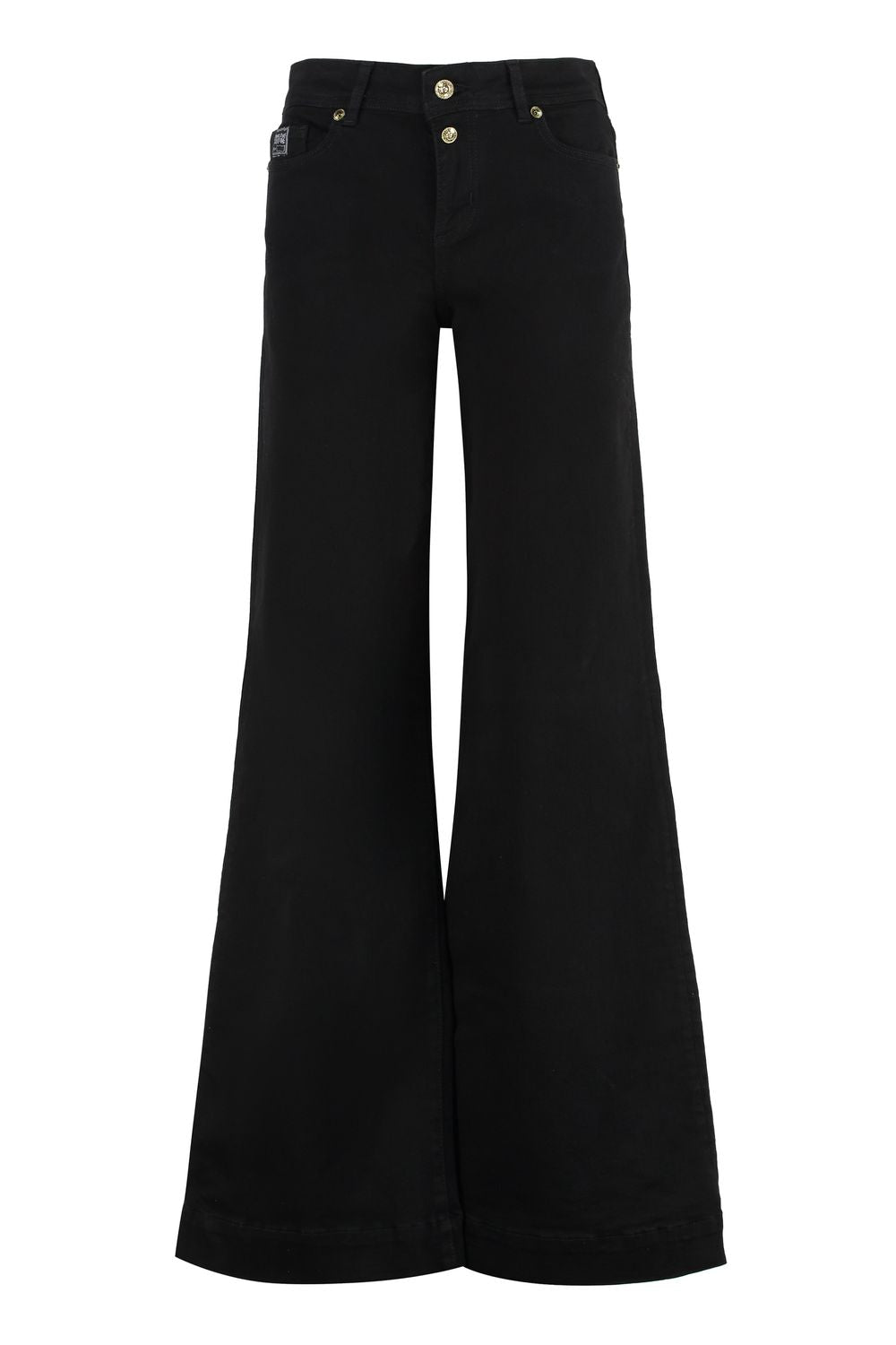 Versace Jeans Couture Wide-leg Denim Trousers Featuring Pockets In Black