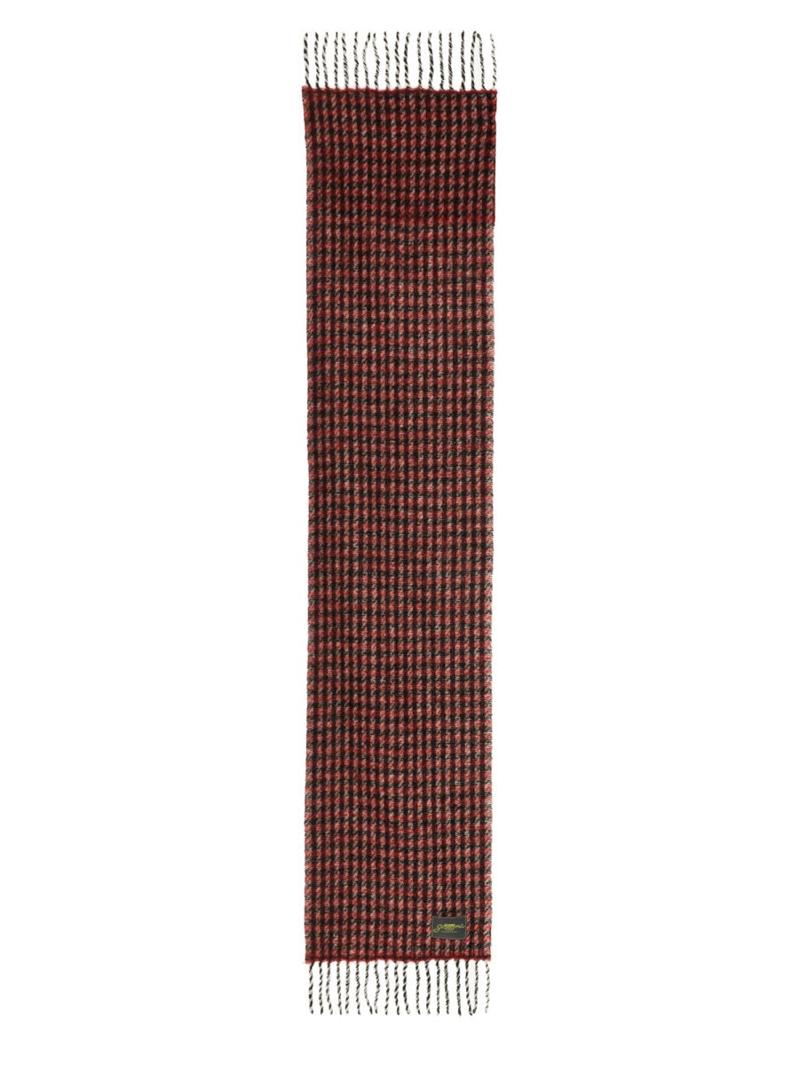 Ganni Red Check Fringed Scarf