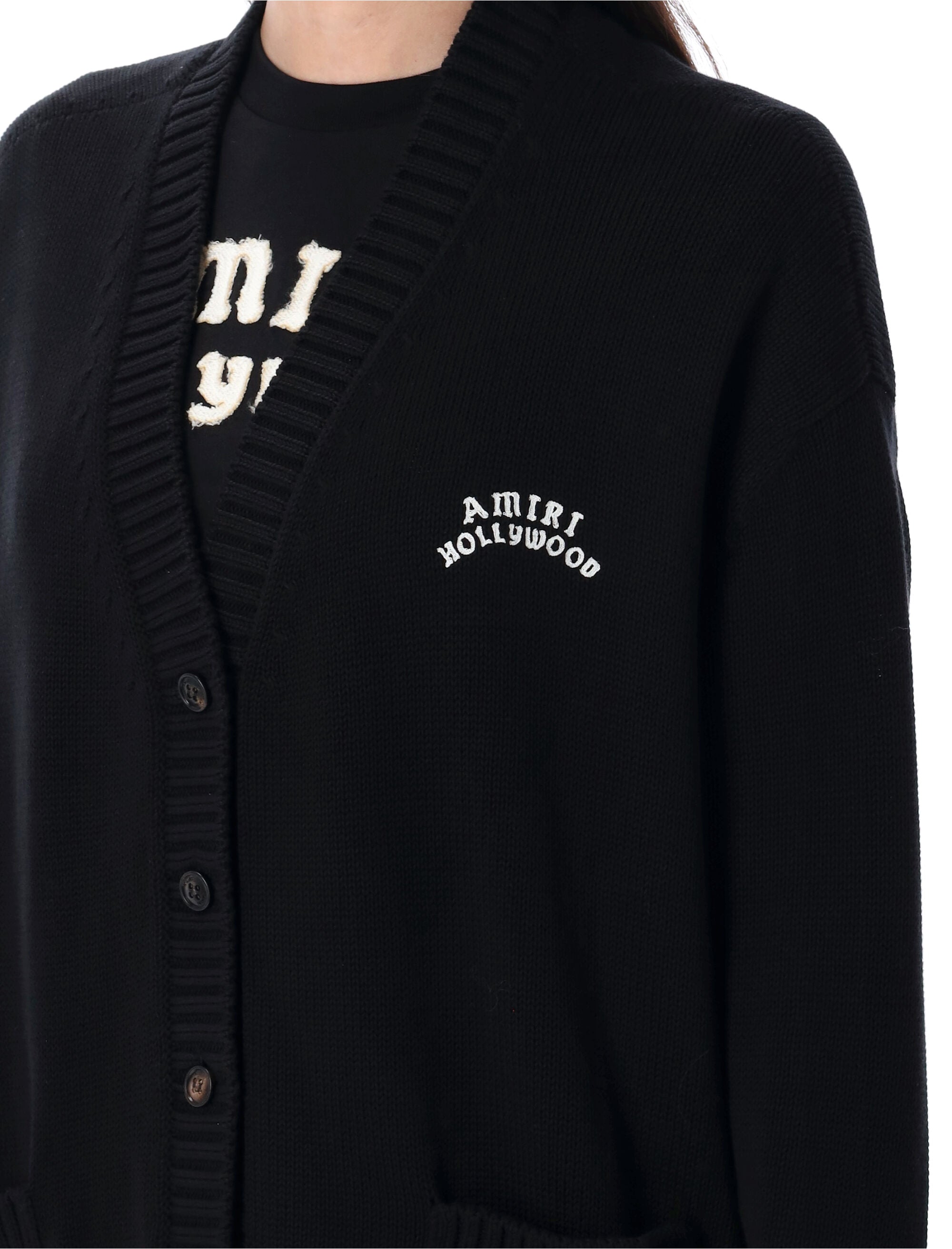 Amiri Hollywood Knitwear Cardigan Front Pockets In Black