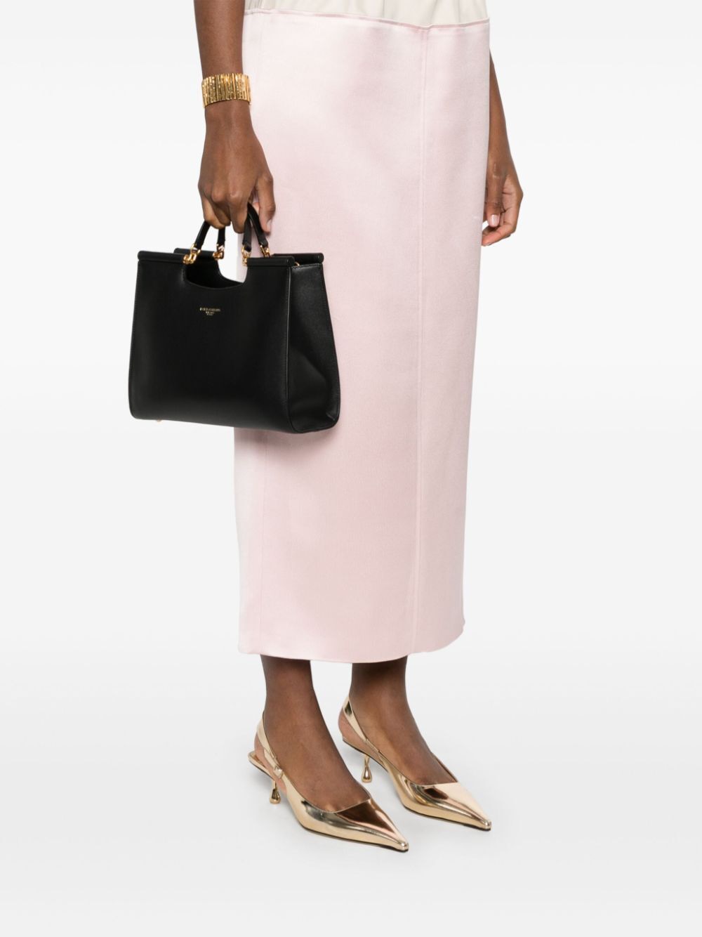 Dolce & Gabbana Black Calfskin Tote Bag With Adjustable Shoulder Strap